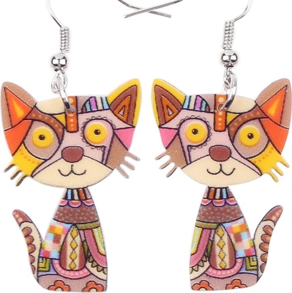 Women's jewelry unique multicolored designed cat dangle earrings! - Picture 1 of 4